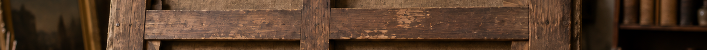 Reverse of an antique European canvas showing aged linen, a wooden stretcher, old fasteners, historic labels, and handwritten markings