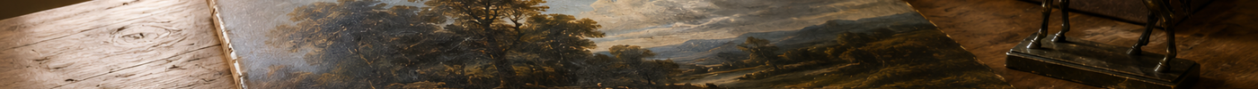 Professional curator's workspace with an original European oil painting, magnifying glass, auction catalogue, archival documents, and conservation tools illustrating the factors that determine a painting's value.