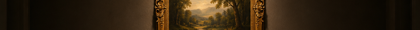Original antique landscape painting displayed alone under museum lighting, symbolising the uniqueness and enduring presence of original art.