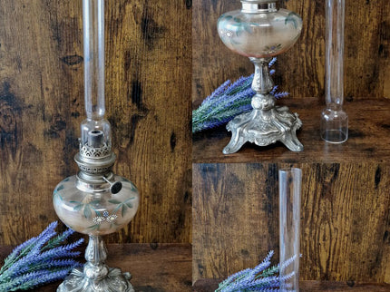 Antique French Oil Lamp 19th Century, Original Home Accent Decor, Elegant Authentic Collectible Gift for Classic or Farmhouse Home Interiors