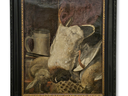 Antique Dutch Oil Painting, Dark Moody Hunting Still Life, Signed Framed Artwork