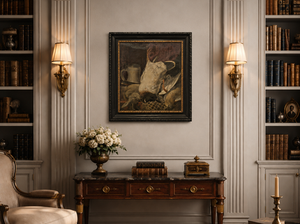 Antique Dutch Oil Painting, Dark Moody Hunting Still Life, Signed Framed Artwork