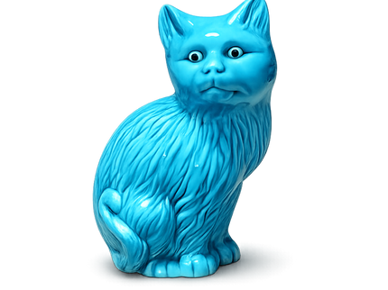 Vintage Turquoise Ceramic Cat Figurine – Mid-Century Modern Faience Sculpture