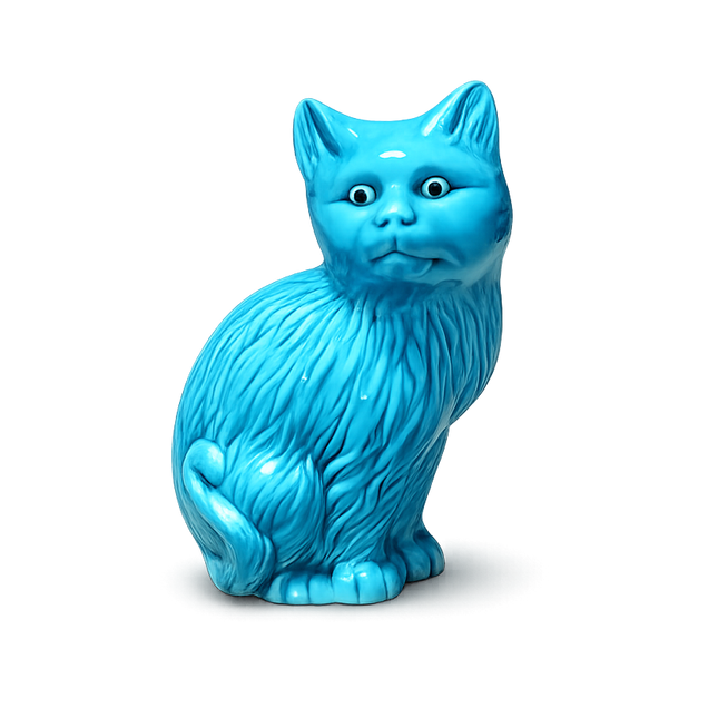 Vintage Turquoise Ceramic Cat Figurine – Mid-Century Modern Faience Sculpture