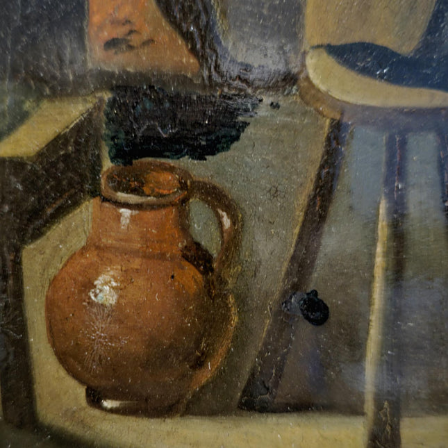 Dutch Antique Tavern Scene Framed Oil Painting, 19th Century European Dark Moody Classic People Portrait Baroque Art, Old Master Art