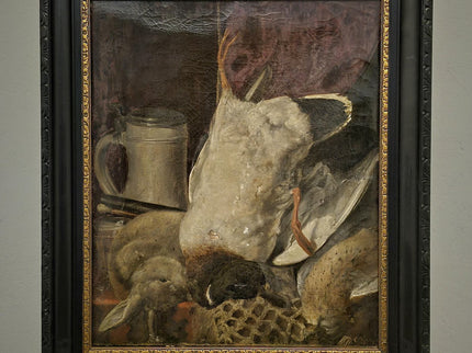 Antique Dutch Oil Painting, Dark Moody Hunting Still Life, Signed Framed Artwork