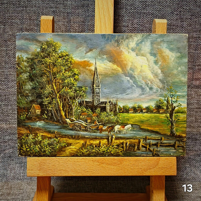 Small Vintage French Still Life and Landscape Oil Painting, Dutch Style Art, Farm & Fruit Scenes, Farmhouse Kitchen Decor, Bookshelf Artwork