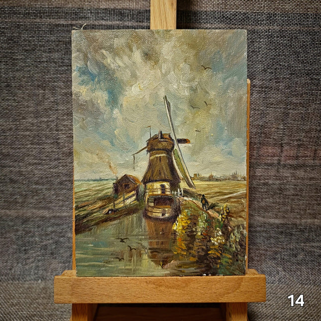 Small Vintage French Still Life and Landscape Oil Painting, Dutch Style Art, Farm & Fruit Scenes, Farmhouse Kitchen Decor, Bookshelf Artwork