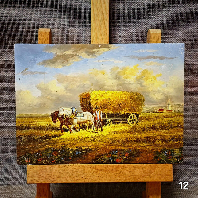 Small Vintage French Still Life and Landscape Oil Painting, Dutch Style Art, Farm & Fruit Scenes, Farmhouse Kitchen Decor, Bookshelf Artwork