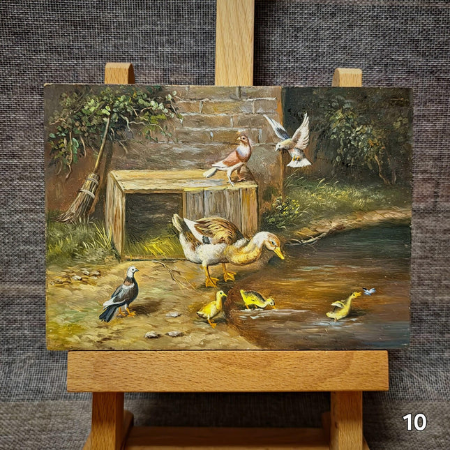 Small Vintage French Still Life and Landscape Oil Painting, Dutch Style Art, Farm & Fruit Scenes, Farmhouse Kitchen Decor, Bookshelf Artwork