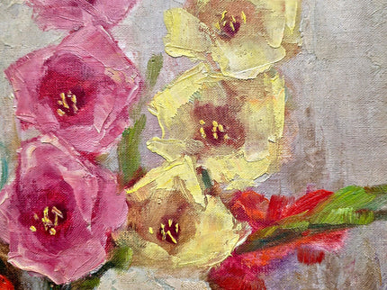 Vintage Framed Gladiolus Oil Painting, French Impressionist Floral Art