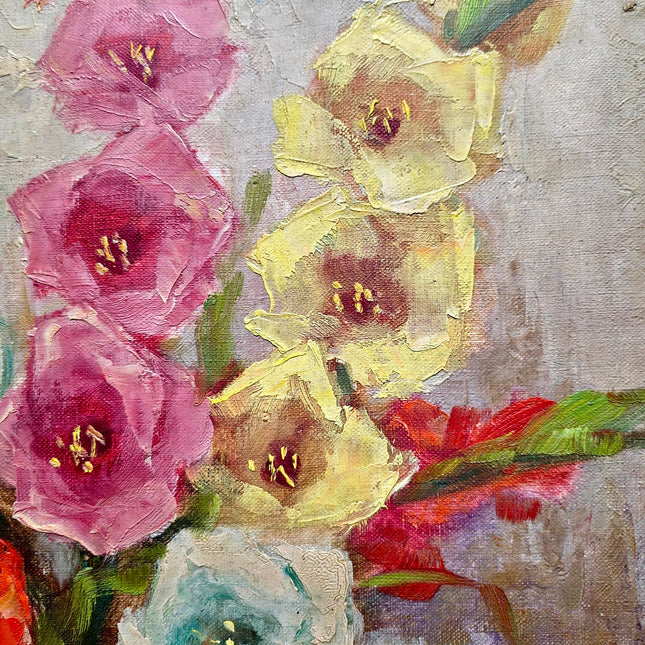 Vintage Framed Gladiolus Oil Painting, French Impressionist Floral Art