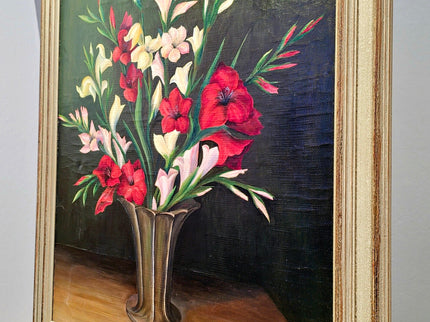 Vintage French Floral Oil Painting, Framed Flower Still Life, 1937