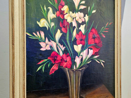 Vintage French Floral Oil Painting, Framed Flower Still Life, 1937
