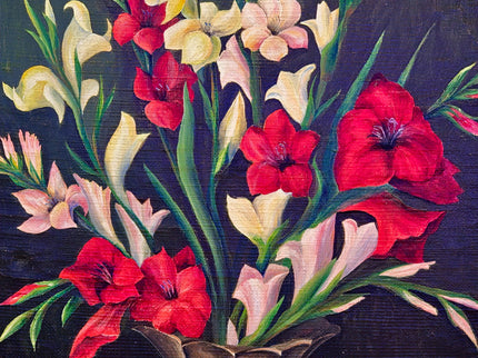 Vintage French Floral Oil Painting, Framed Flower Still Life, 1937