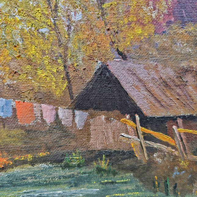 Vintage French Alpine Oil Painting, Mountain Cabin Landscape, Framed Art
