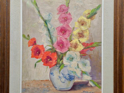 Vintage Framed Gladiolus Oil Painting, French Impressionist Floral Art