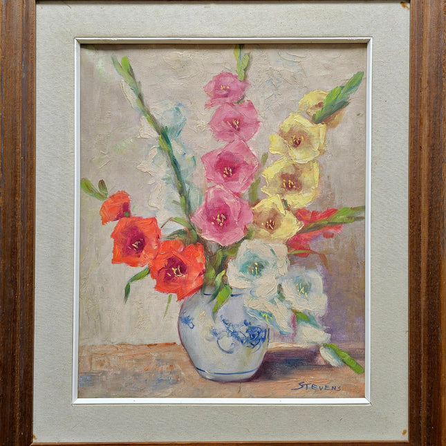 Vintage Framed Gladiolus Oil Painting, French Impressionist Floral Art