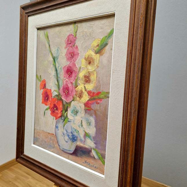 Vintage Framed Gladiolus Oil Painting, French Impressionist Floral Art