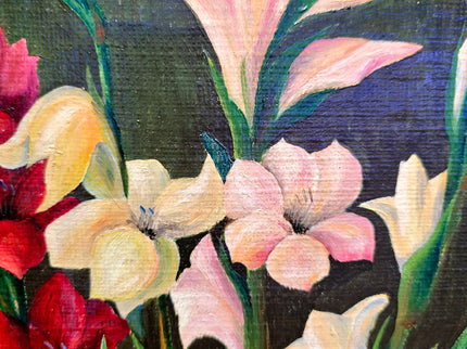 Vintage French Floral Oil Painting, Framed Flower Still Life, 1937