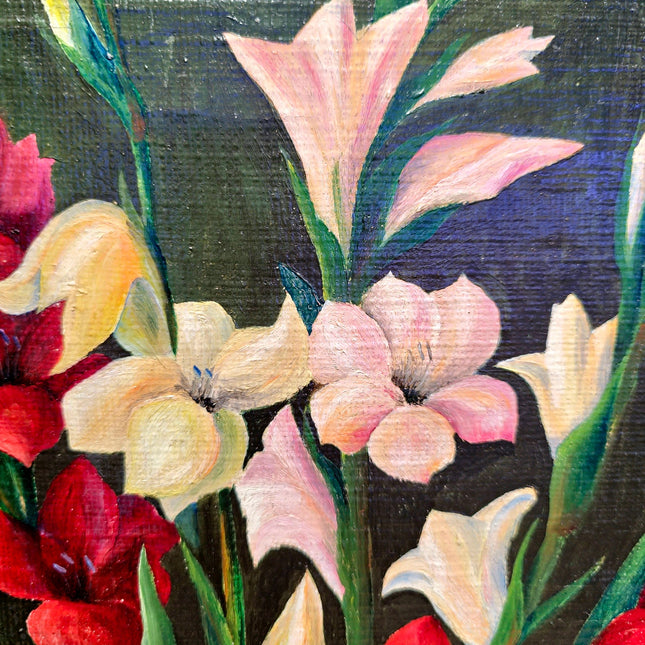 Vintage French Floral Oil Painting, Framed Flower Still Life, 1937