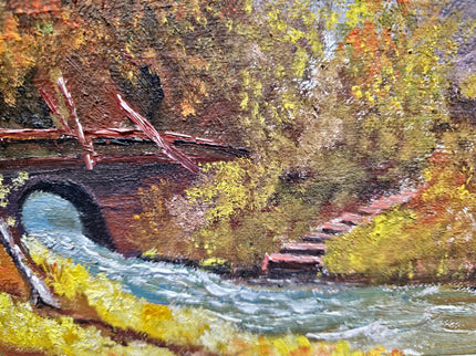 Vintage French Alpine Oil Painting, Mountain Cabin Landscape, Framed Art