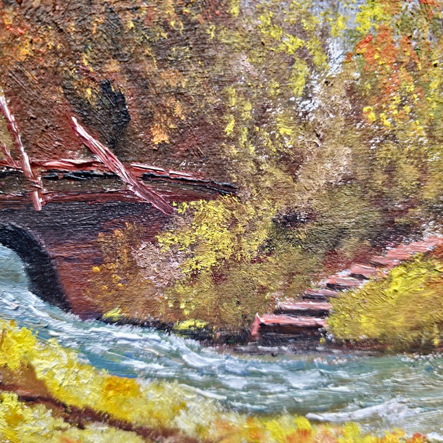 Vintage French Alpine Oil Painting, Mountain Cabin Landscape, Framed Art