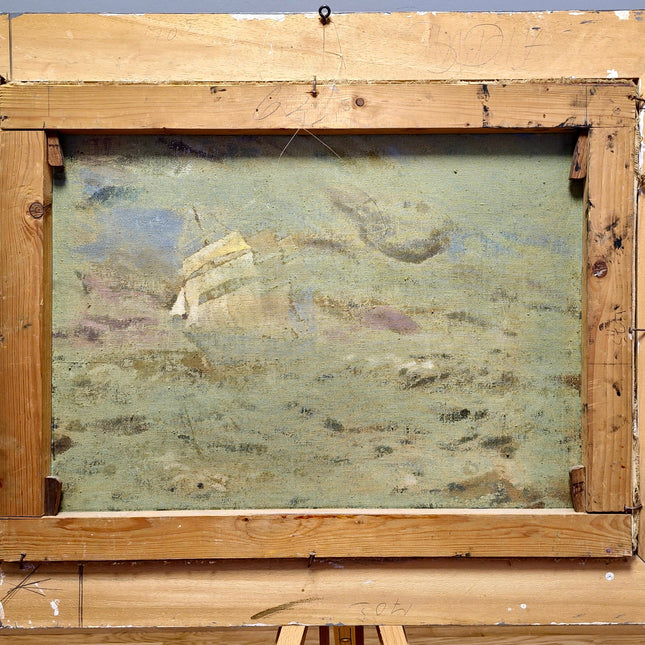 Vintage French Alpine Oil Painting, Mountain Cabin Landscape, Framed Art