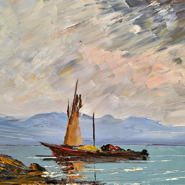 Lake Geneva Painting Art, Vintage Signed Swiss Oil Painting, Original Landscape Artwork, Nautical Art Home Decor, Art Lovers Gift