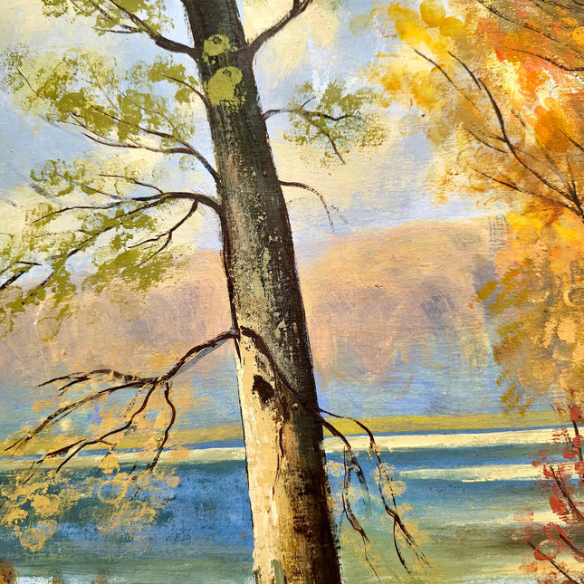 Vintage Autumn Landscape Painting, French Oil Forest Painting, Fall Trees Painting, 1980s Wall Art, Woodland Original Nature Painting