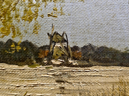 Antique Lakeside Painting Art, 19th Century Original Artwork, Windmills Oil Painting With Frame Artwork, Nature Artwork Home Decor
