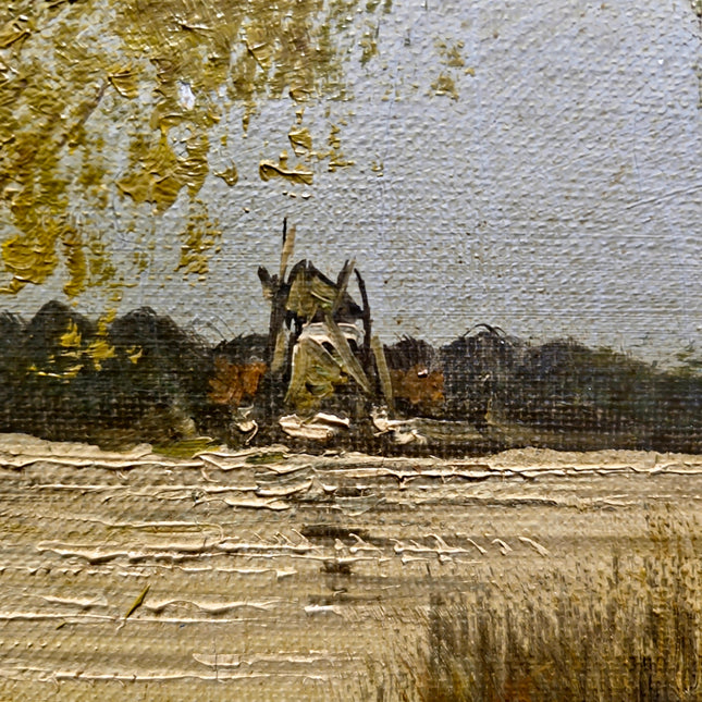 Antique Lakeside Painting Art, 19th Century Original Artwork, Windmills Oil Painting With Frame Artwork, Nature Artwork Home Decor