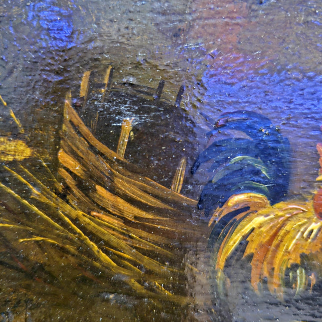 Antique Swiss Farmyard Oil Painting, Signed Chicken Animal Scene, Rustic Farmhouse Wall Decor, Cottagecore Art, Collectible Fine Piece