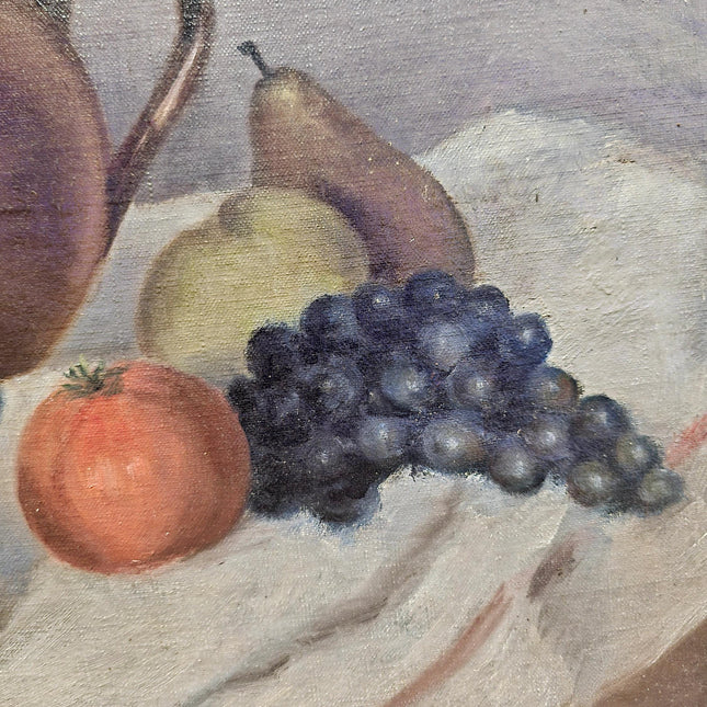 Vintage Fruit Still Life Oil Painting, Teapot and Fruits Scene, French Country Decor