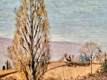 Vintage Swiss Landscape Oil Painting, Framed Farmhouse Art, 1920s