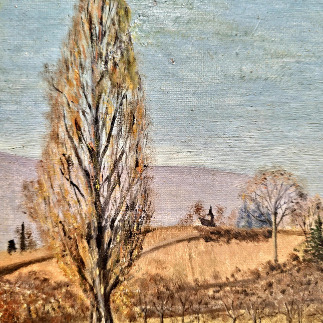 Vintage Swiss Landscape Oil Painting, Framed Farmhouse Art, 1920s