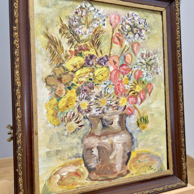 Vintage Impressionist Floral Oil Painting, Framed Still Life Art