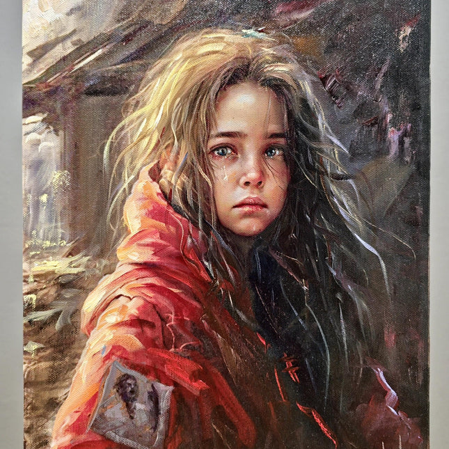 Vintage Italian Girl Oil Portrait, Signed S. Rodriguez, Moody Rustic Art