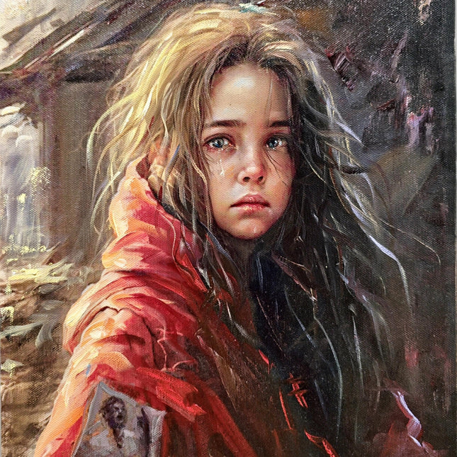 Vintage Italian Girl Oil Portrait, Signed S. Rodriguez, Moody Rustic Art