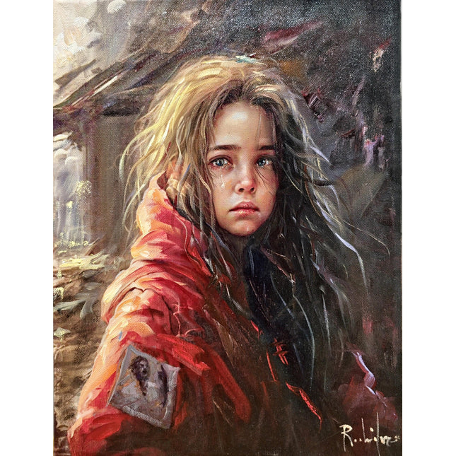 Vintage Italian Girl Oil Portrait, Signed S. Rodriguez, Moody Rustic Art