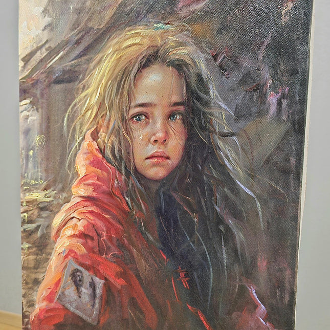 Vintage Italian Girl Oil Portrait, Signed S. Rodriguez, Moody Rustic Art
