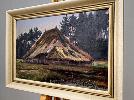 Antique Swiss Oil Painting, Countryside Scene Painting Wall Art, Original Painting On Panel, European Landscape for Home Decor