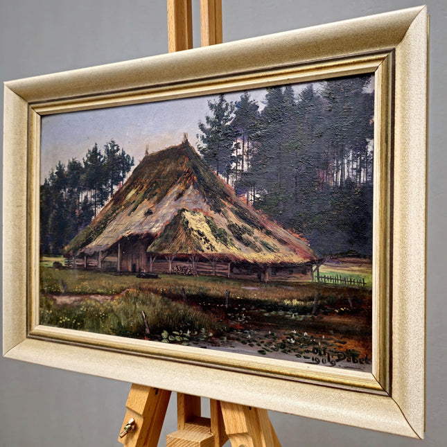 Antique Swiss Oil Painting, Countryside Scene Painting Wall Art, Original Painting On Panel, European Landscape for Home Decor