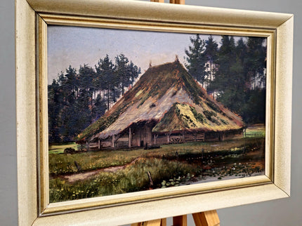 Antique Swiss Oil Painting, Countryside Scene Painting Wall Art, Original Painting On Panel, European Landscape for Home Decor