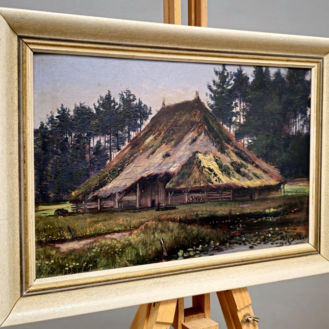 Antique Swiss Oil Painting, Countryside Scene Painting Wall Art, Original Painting On Panel, European Landscape for Home Decor