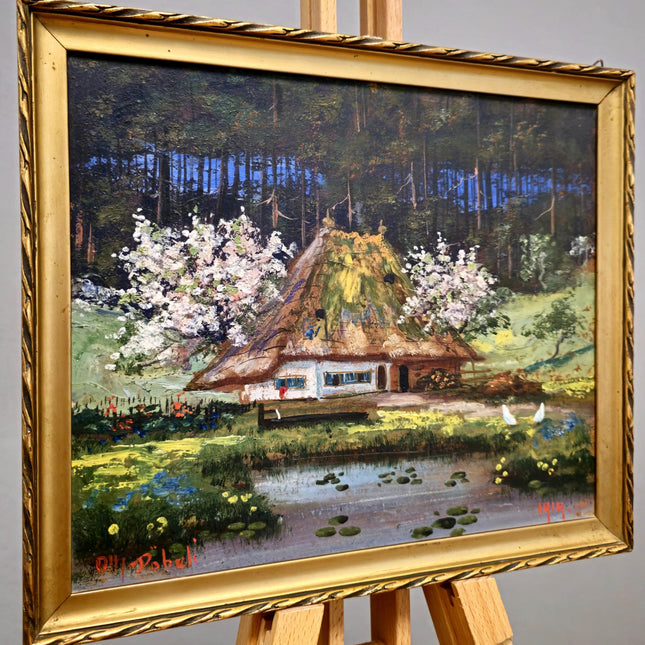 Antique Swiss Landscape Oil Painting, Signed Countryside Scene, European Rural Art, Framed Wall Decor, Collectible Fine Art