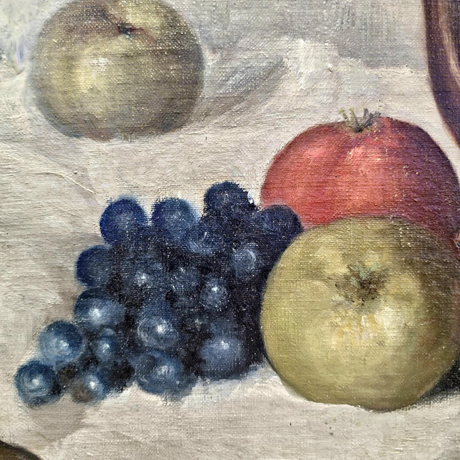 Vintage Fruit Still Life Oil Painting, Teapot and Fruits Scene, French Country Decor