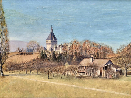 Vintage Swiss Landscape Oil Painting, Framed Farmhouse Art, 1920s