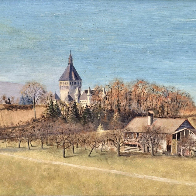 Vintage Swiss Landscape Oil Painting, Framed Farmhouse Art, 1920s