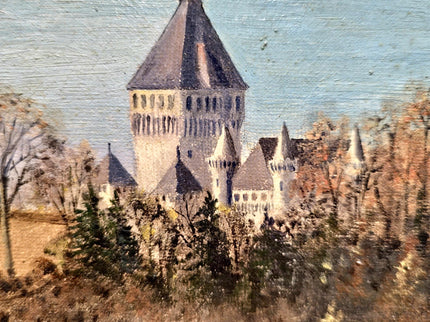 Vintage Swiss Landscape Oil Painting, Framed Farmhouse Art, 1920s